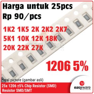 25pcs Resistor 1206 5% 1K2 1K5 2K 2K2 2K7 5K1 10K 12K 18K 20K 22K 27K Chip Resistor SMD 1206 5% 1.5K Ohm 27 Ohm