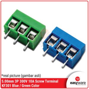 5.00mm Screw Terminal Block KF301 3P Terminal Blok 300V 10A 3 Pin Blue Green Terminal Biru KF301 5.08mm