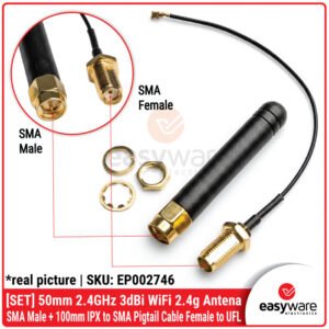 [SET] 50mm 2.4GHz 3dBi WiFi 2.4g Antenna SMA Male + 100mm IPX to SMA Pigtail Cable Female to UFL - Sinyal Super Kuat untuk ESP32/ESP8266