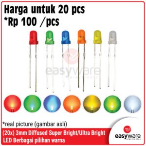 20x LED 3mm Diffused Color Red/Green/Blue/Yellow/White/Orange/Pink/UV/Yellow Green Color Lens LED Warna Putih Susu 3 mm Merah/Hijau/Biru/Kuning/Putih LED F3 Super Bright Ultra Bright