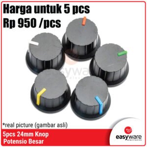 5 Buah Knop Potensiometer 24mm RV09 / B10K / 5K - Tutup Potensio Variabel untuk Proyek DIY