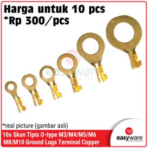 10x Skun Tembaga O-Type Tipis - Ring Terminal Copper Ground Lugs M3 M4 M5 M6 M8 M10