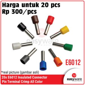 20pcs Crimp Terminal E6012 VE6012 Skun Insulated Ferrules Terminal Block Kabel Tusuk Skun Kabel Ferrules 6mm E6012