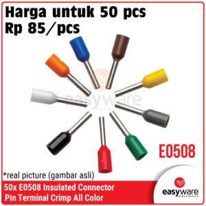 50pcs Crimp Terminal E0508 VE0508 Skun Insulated Ferrules Terminal Block Kabel Tusuk Skun Kabel Ferrules 0.5mm E0508