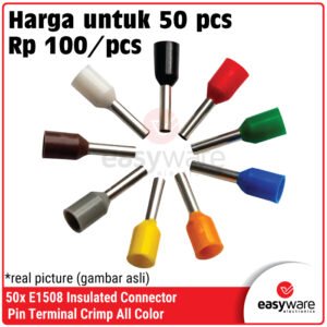 50pcs Crimp Terminal E1508 VE1508 Skun Insulated Ferrules Terminal Block Kabel Tusuk Skun Kabel Ferrules 1.5mm E1508