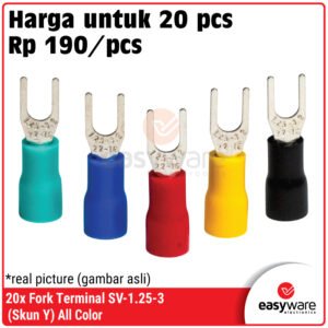 20x Fork Terminal SV-1.25-3 (Skun Y) - Konektor Kabel M3 Warna Merah, Biru, Kuning, Hijau, Hitam