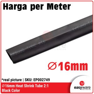 Heat Shrink Tube 16mm Rasio 2:1 Warna Hitam - Selongsong Bakar Isolasi Kabel Listrik