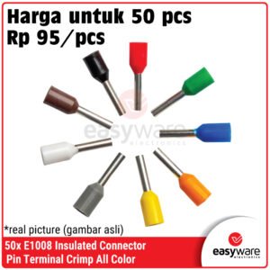 50pcs Crimp Terminal E1008 VE1008 Skun Insulated Ferrules Terminal Block Kabel Tusuk Skun Kabel Ferrules 1mm E1008