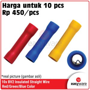 10x BV2 Insulated Straight Wire Connector - Terminal Sambungan Kabel Lurus Berisolasi AWG 16-14