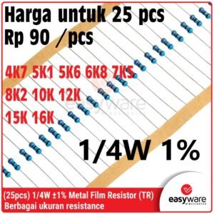25x Metal Film Resistor 1/4W 1% 4K7 5K1 5K6 6K8 7K5 8K2 10K 12K 15K 16K