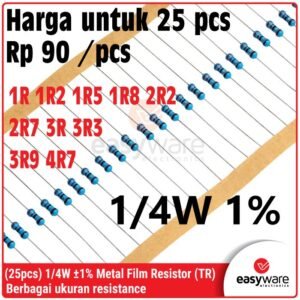 25x Metal Film Resistor 1/4W 1% 1R 1R2 1R5 1R8 2R2 2R7 3R 3R3 3R9 4R7