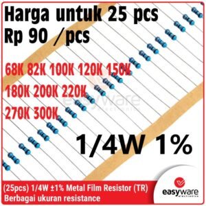 25x Metal Film Resistor 1/4W 1% 68K 82K 100K 120K 150K 180K 200K 220K 270K 300K