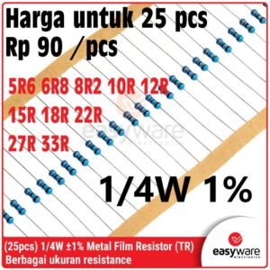 25x Metal Film Resistor 1/4W 1% 5R6 6R8 8R2 10R 12R 15R 18R 22R 27R 33R