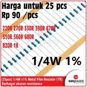 25x Metal Film Resistor 1/4W 1% 220R 270R 330R 390R 470R 510R 560R 680R 820R 1K