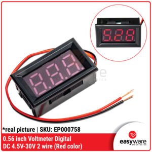 Voltmeter LED Digital 2 Kabel 0.56" - Pengukur Tegangan DC 4.5V hingga 30V