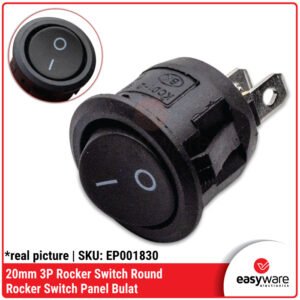 Rocker Switch Round 3 Pin 20mm - Saklar Bulat Panel On-Off 3P Hitam