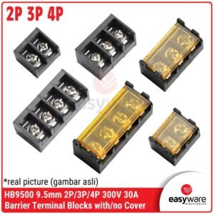 Terminal Block HB9500 9.5mm 2P 3P 4P - Connector Barrier 300V 25A Dengan/Tanpa Cover
