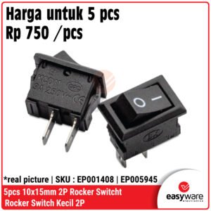 5pcs Mini Rocker Switch 2 Pin 10x15mm - Saklar On-Off Power Kecil SPST