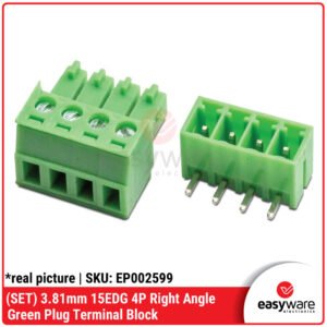 [SET] Terminal Block 3.81mm 15EDG 4 Pin Right Angle - Green Plug Male Female Siku Konektor PCB