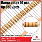 10x Carbon Film Resistor 1W 5% 1K 1K5 2K2 3K3 3K9 4K7 6K8 10K 12K 22K - 22K