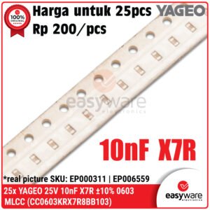25pcs YAGEO 0603 Capacitor 25V ±10% X7R 10nF (CC0603KRX7R8BB103) Multilayer Ceramic Kapasitor SMD SMT MLCC