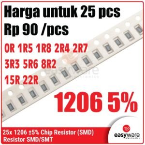 25pcs Resistor 1206 5% 0R 1R 1R5 1R8 2R4 2R7 3R3 5R6 8R2 15R 22R Chip Resistor SMD 1206 5% 1.5 Ohm 22 Ohm